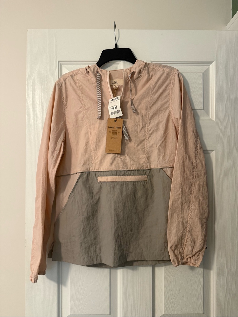 NWT Thread & Supply 1/4 Zip Pullover Hooded Windbreaker Jacket Size Small